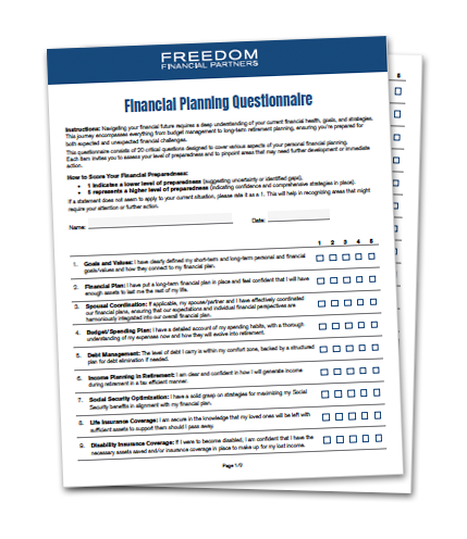 A graphic showing 2 pages of a Financial Planning Questionnaire